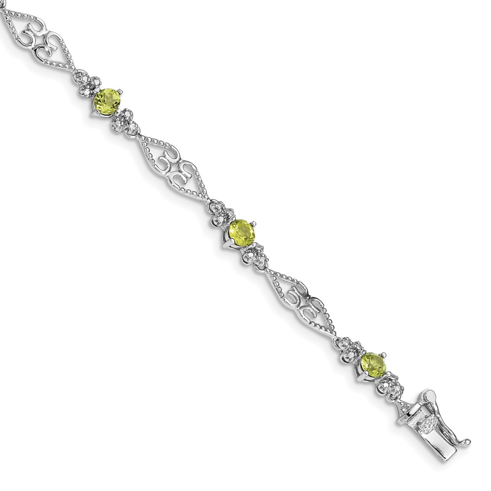 Sterling Silver Rhodium-Plated Diamond Peridot August Birthstone Bracelet